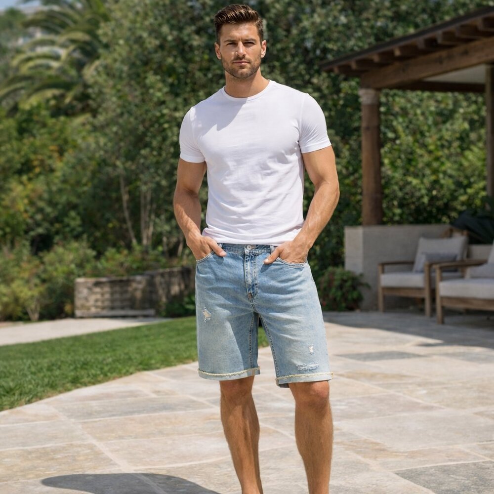 Empyre State Slim Denim Shorts Men’s 34 Medium Blue Distressed NWT